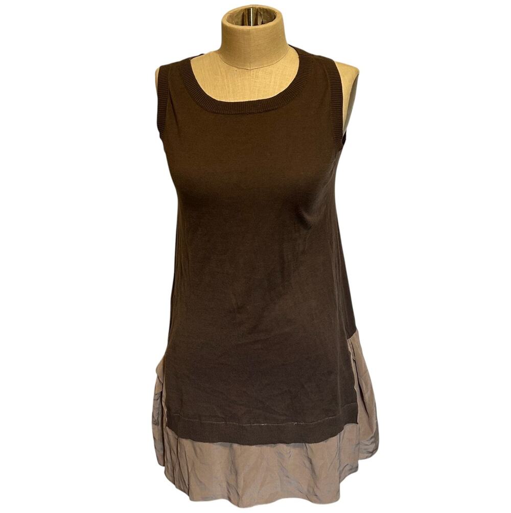 Miu Miu Shirt Womens Medium Brown Silk & Wool Top Blouse Knit Sleeveless Prada
